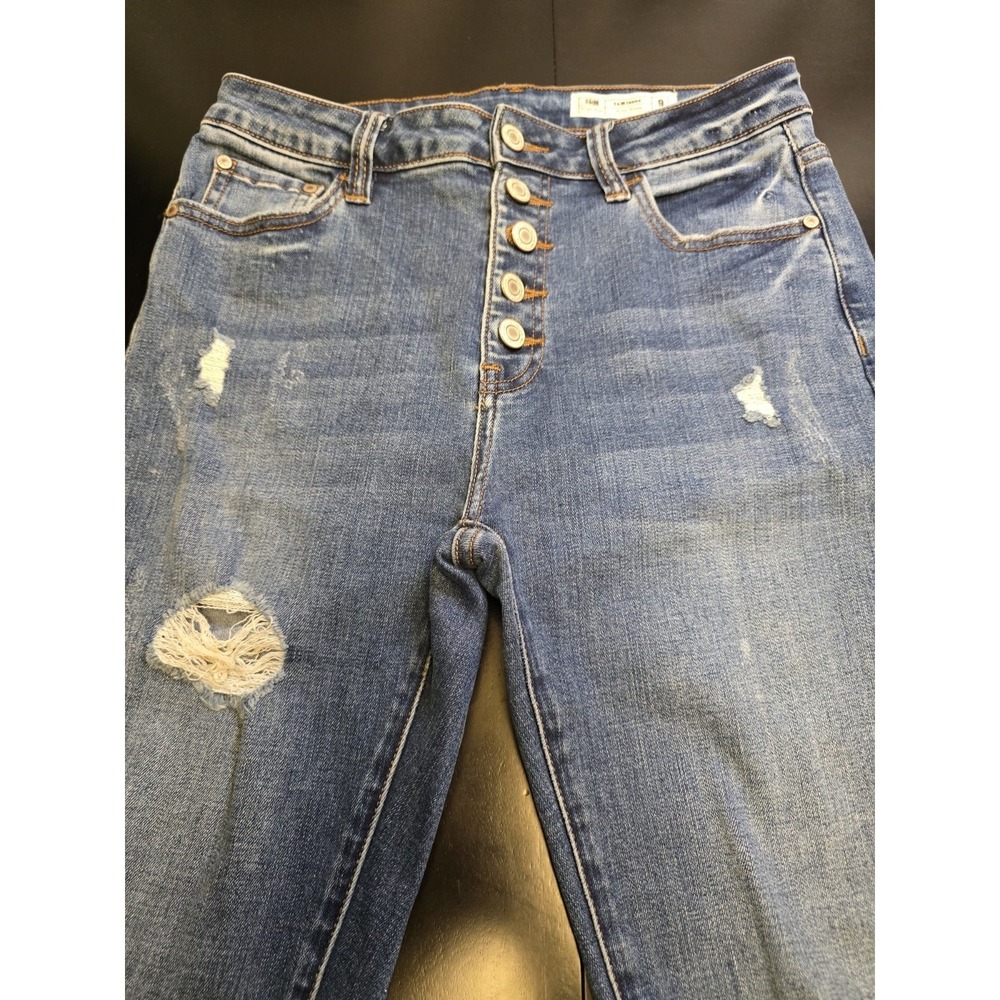 I&M Jeans Kylie Skinny High Rise Distressed Blue Denim Women's Size 9 Button Fly
